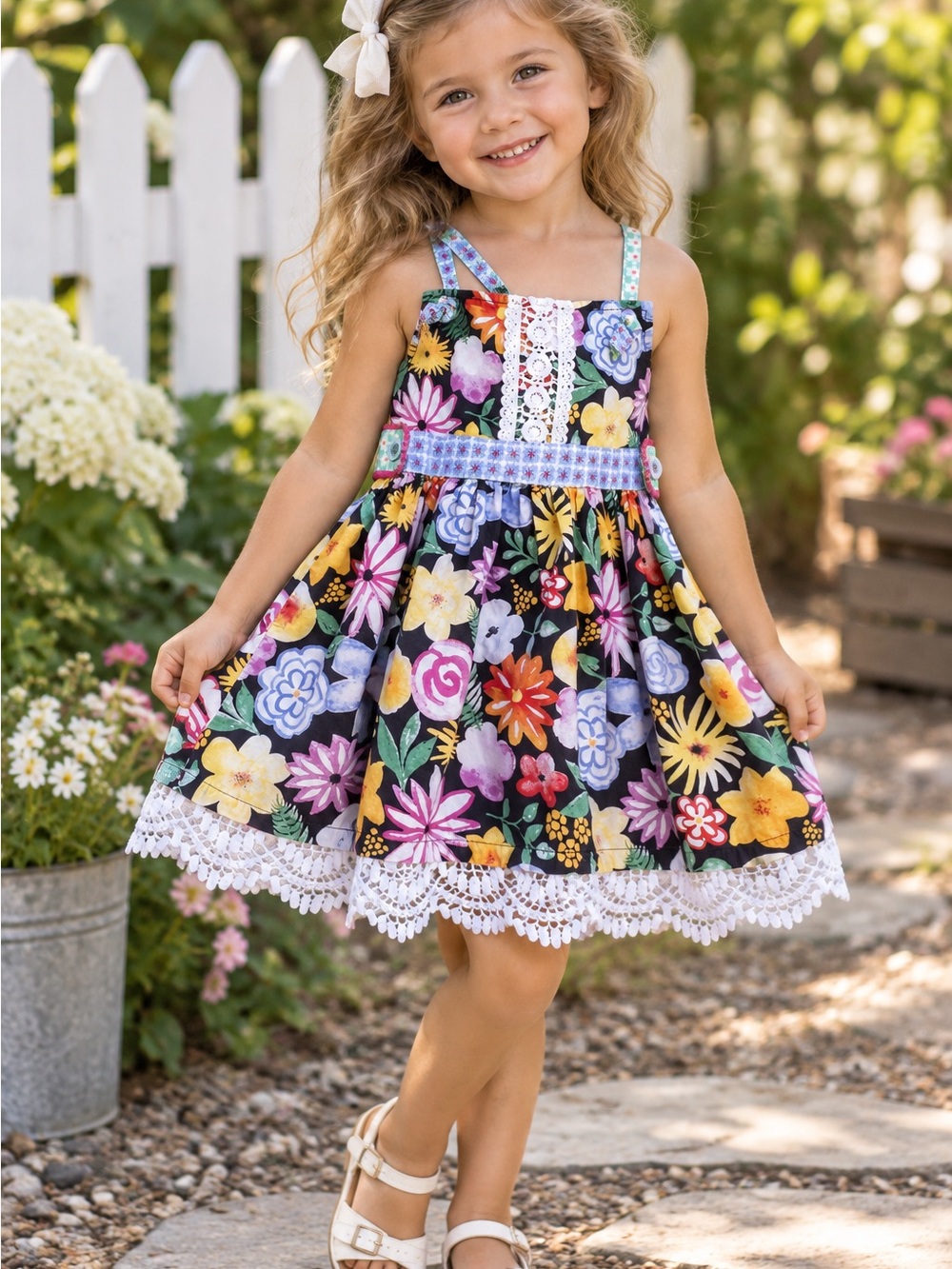 Matilda Jane Girl 3/6 Patchwork Floral Dress Crochet Lace Boho Cottagecore Beach